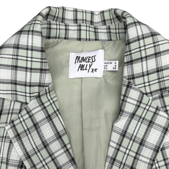 PRINCESS POLLY Sierra One Button Cropped Blazer Sz 0 Green Plaid Check - Picture 4 of 6